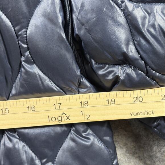 Women’s Donna Karan $350 Hooded Zip Front Quilted Navy Blue Jacket Size Medium - Picture 13 of 13